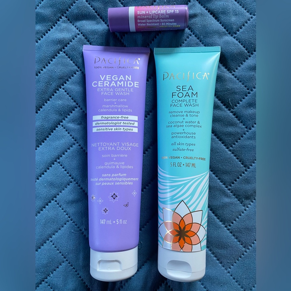 Pacifica full size bundle! Sea Foam & Vegan Ceramide Face Wash, SPF lip balm.